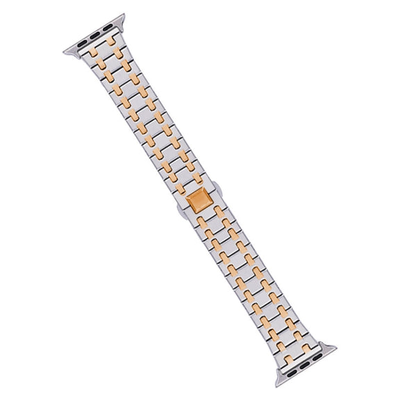 For Apple Watch SE 2023 40mm Double T Stainless Steel Watch Band(Silver Gold)