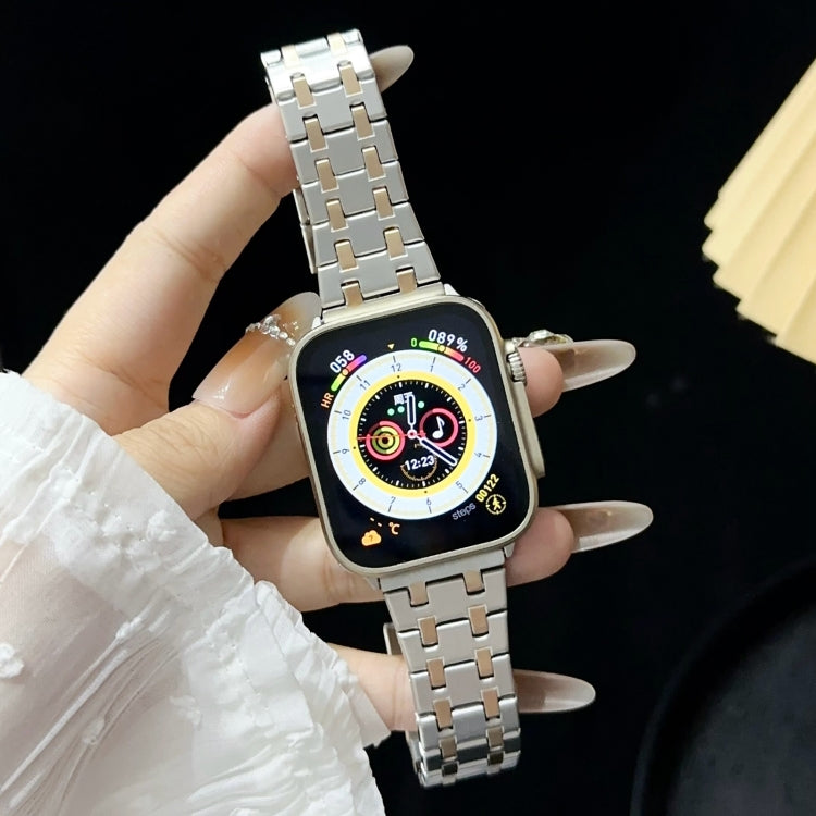 For Apple Watch SE 2023 40mm Double T Stainless Steel Watch Band(Silver Gold)