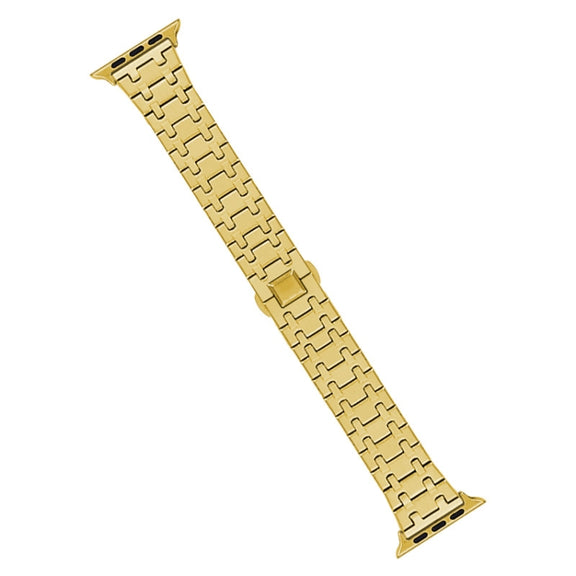 For Apple Watch Series 9 45mm Double T Stainless Steel Watch Band(Gold)