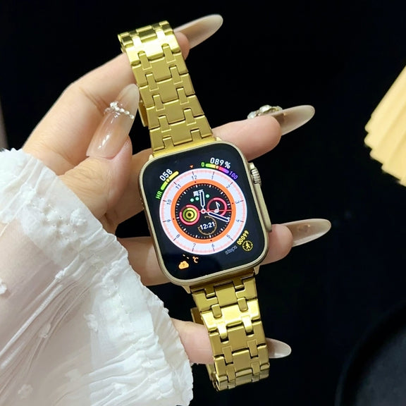 For Apple Watch Series 9 45mm Double T Stainless Steel Watch Band(Gold)