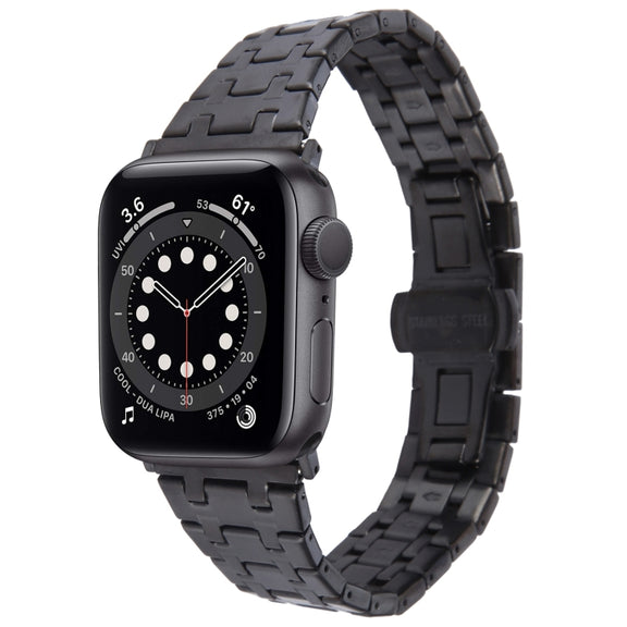For Apple Watch Series 6 44mm Double T Stainless Steel Watch Band(Black)