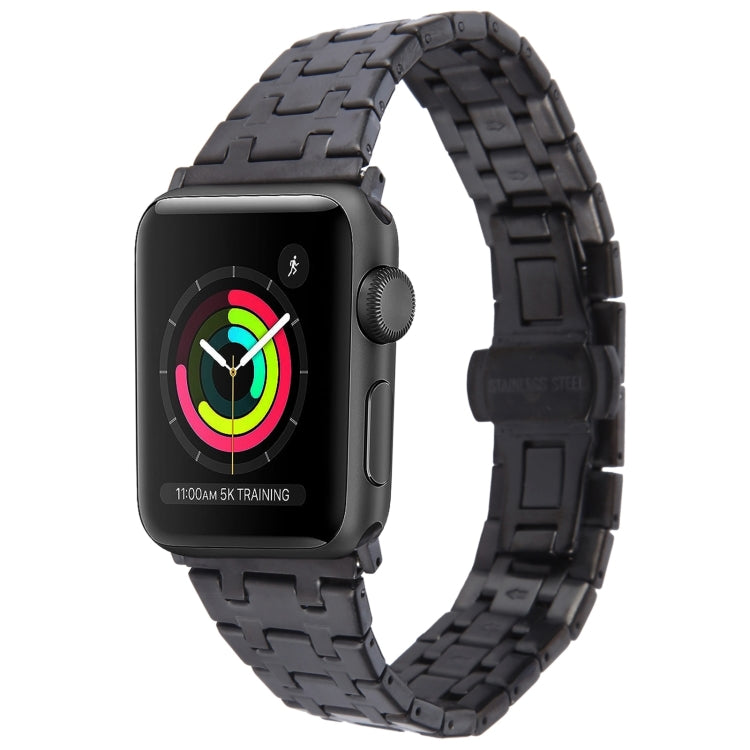 For Apple Watch 42mm Double T Stainless Steel Watch Band(Black)
