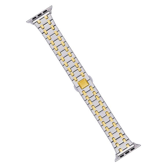 For Apple Watch 42mm Double T Stainless Steel Watch Band(Silver Gold)