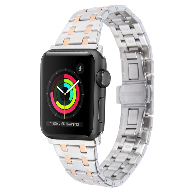 For Apple Watch 42mm Double T Stainless Steel Watch Band(Silver Rose Gold)