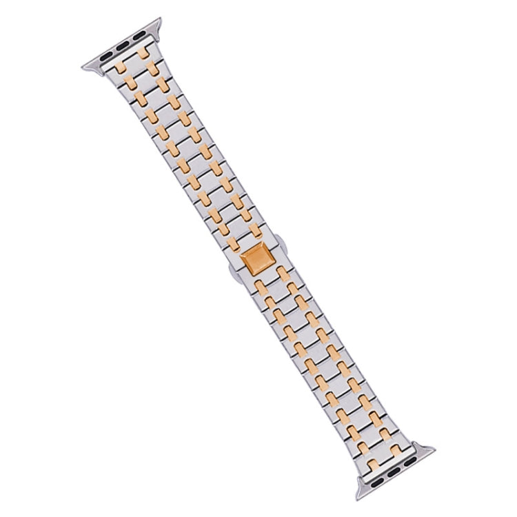 For Apple Watch 38mm Double T Stainless Steel Watch Band(Silver Rose Gold)