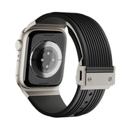 For Apple Watch Series 9 45mm Vertical Texture Titanium Buckle Elastic Silicone Watch Band(Black)