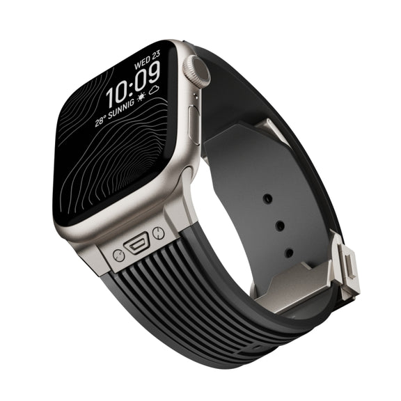 For Apple Watch Series 9 45mm Vertical Texture Titanium Buckle Elastic Silicone Watch Band(Black)