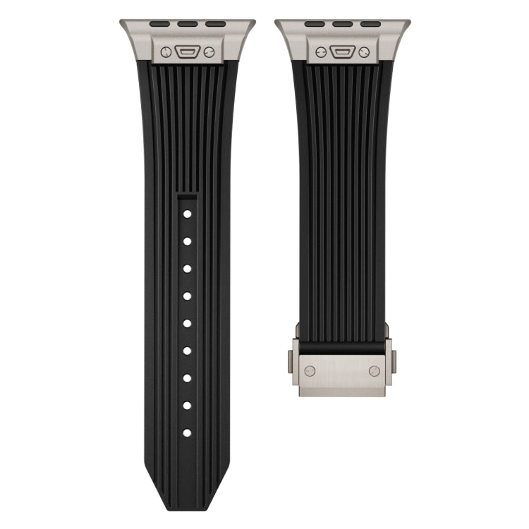 For Apple Watch Series 9 45mm Vertical Texture Titanium Buckle Elastic Silicone Watch Band(Black)