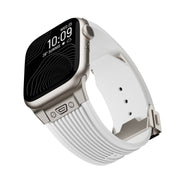 For Apple Watch Series 6 44mm Vertical Texture Titanium Buckle Elastic Silicone Watch Band(White)