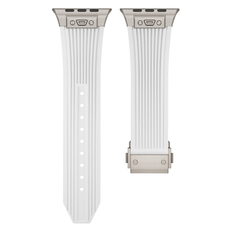 For Apple Watch Series 6 44mm Vertical Texture Titanium Buckle Elastic Silicone Watch Band(White)