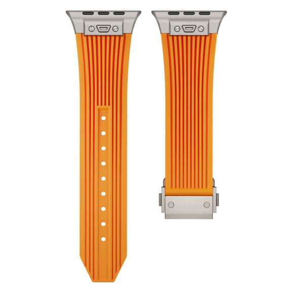 For Apple Watch Series 5 44mm Vertical Texture Titanium Buckle Elastic Silicone Watch Band(Orange)