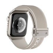 For Apple Watch Series 5 44mm Vertical Texture Titanium Buckle Elastic Silicone Watch Band(Starlight)