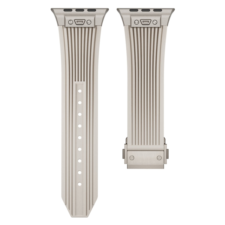 For Apple Watch Series 5 44mm Vertical Texture Titanium Buckle Elastic Silicone Watch Band(Starlight)