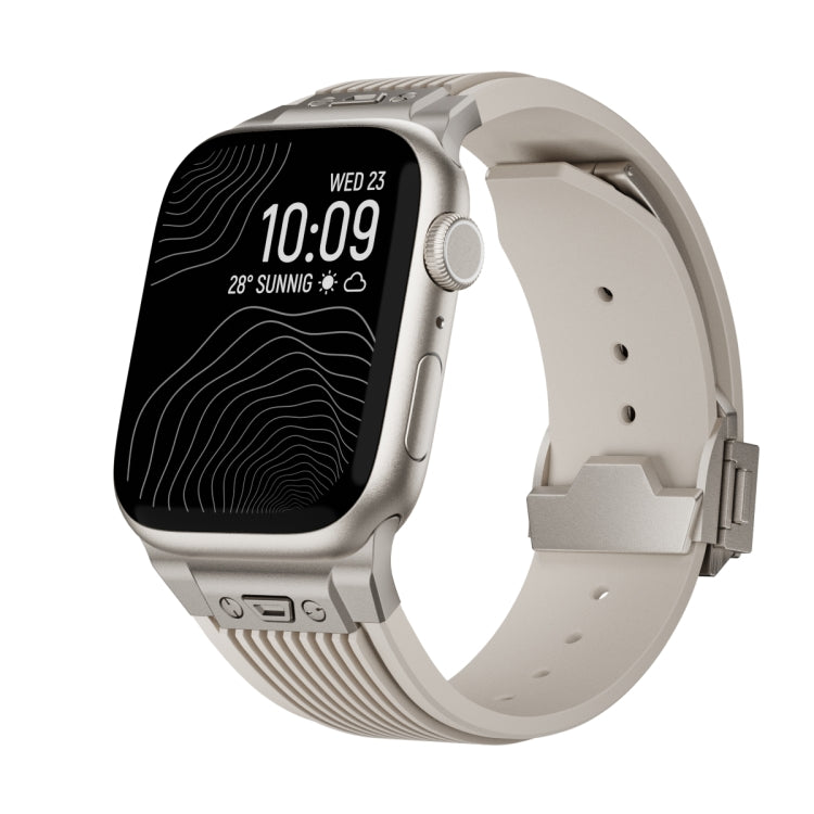 For Apple Watch Series 5 44mm Vertical Texture Titanium Buckle Elastic Silicone Watch Band(Starlight)