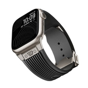 For Apple Watch Series 4 44mm Vertical Texture Titanium Buckle Elastic Silicone Watch Band(Black)