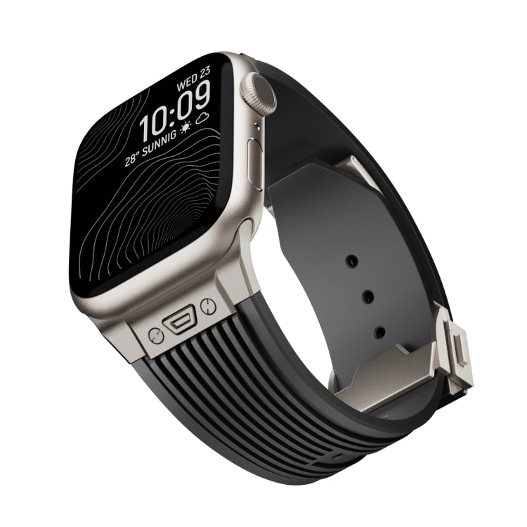 For Apple Watch Series 3 42mm Vertical Texture Titanium Buckle Elastic Silicone Watch Band(Black)