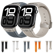 For Apple Watch SE 2023 44mm Vertical Texture Titanium Buckle Elastic Silicone Watch Band(Black)