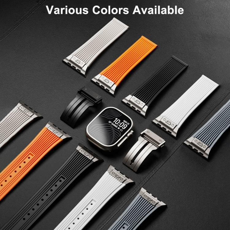 For Apple Watch Series 4 44mm Vertical Texture Titanium Buckle Elastic Silicone Watch Band(Black)