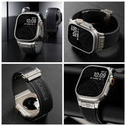 For Apple Watch SE 2023 44mm Vertical Texture Titanium Buckle Elastic Silicone Watch Band(Grey)