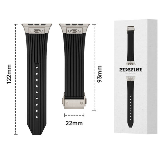 For Apple Watch Series 6 44mm Vertical Texture Titanium Buckle Elastic Silicone Watch Band(Black)
