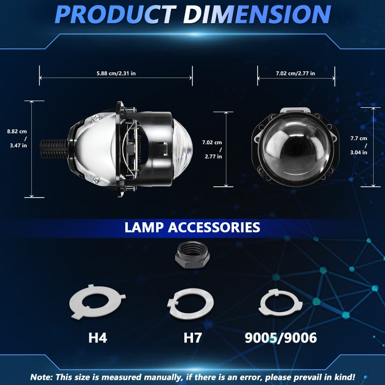 T02 1 Pair 2.5 inch Car Bifocal LED Lens Headlight, Left Driving(Black)