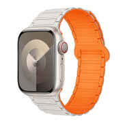 For Apple Watch Series 4 40mm I-Shaped Magnetic Silicone Watch Band(White Orange)