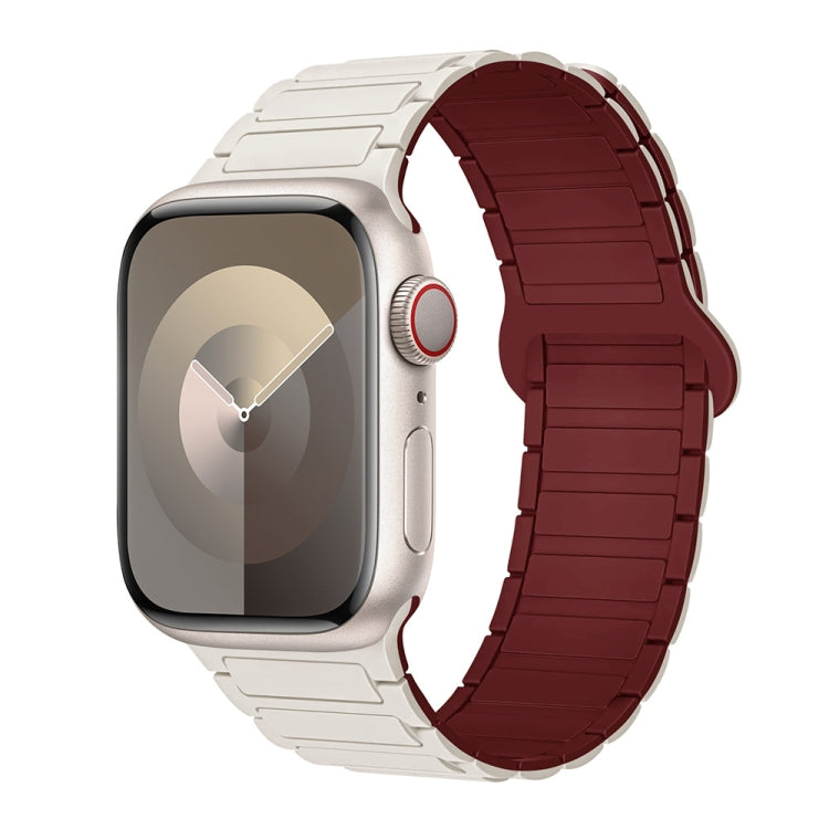 For Apple Watch Series 3 42mm I-Shaped Magnetic Silicone Watch Band(Starlight Wine Red)