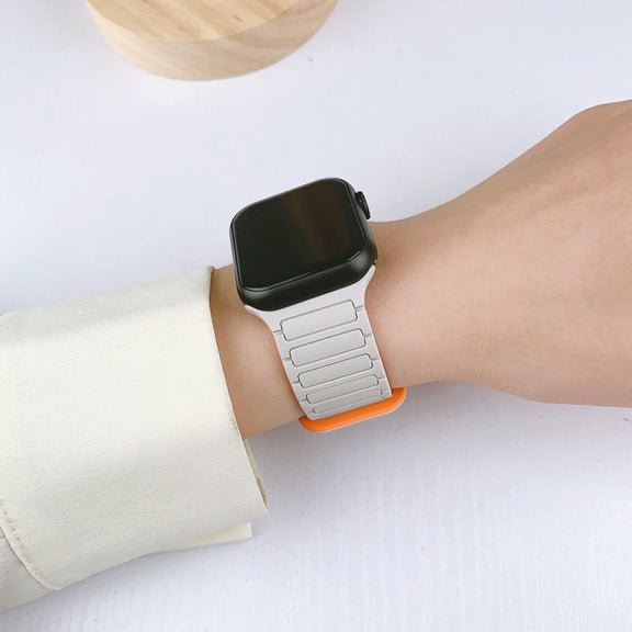 For Apple Watch 38mm I-Shaped Magnetic Silicone Watch Band(Black White)