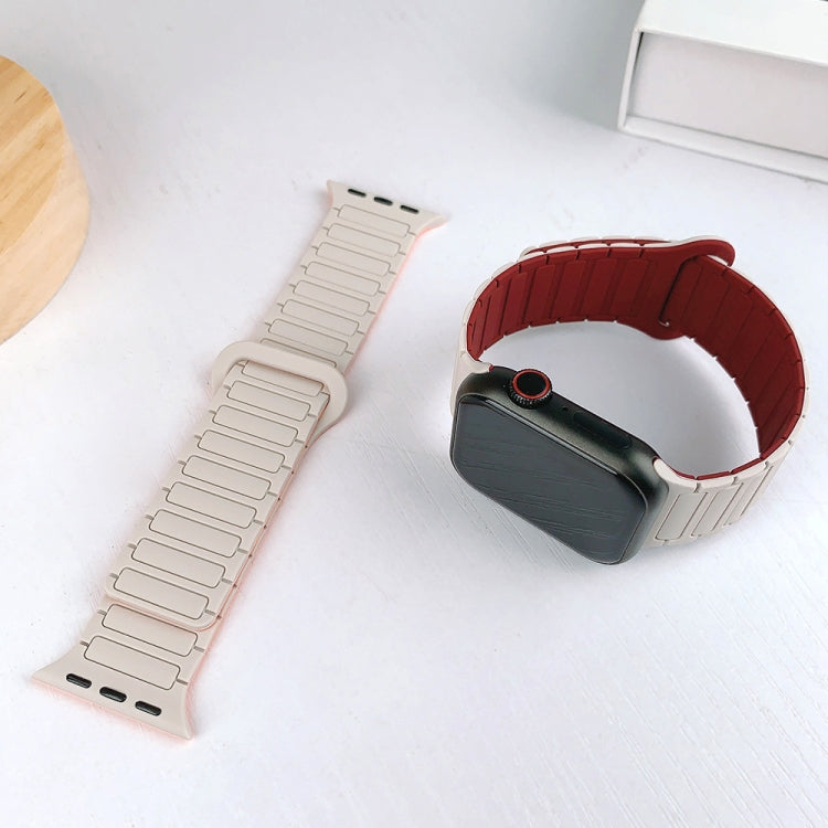 For Apple Watch SE 44mm I-Shaped Magnetic Silicone Watch Band(White Black)