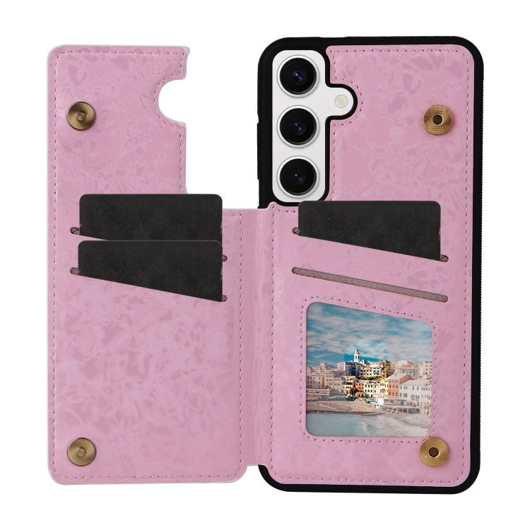 For Samsung Galaxy S25 5G Printed Double Buckle RFID Anti-theft Phone Case(Blossoming Flowers)