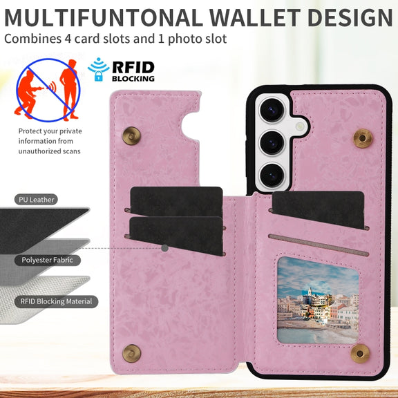 For Samsung Galaxy S25 5G Printed Double Buckle RFID Anti-theft Phone Case(Blossoming Flowers)