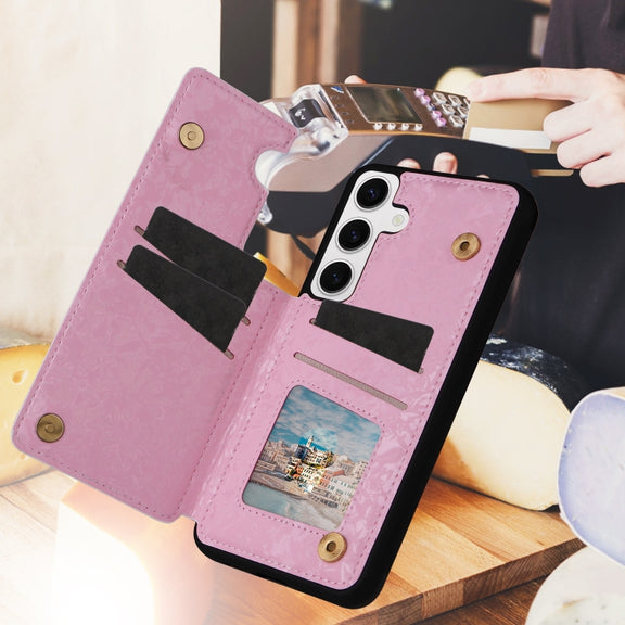 For Samsung Galaxy S25 5G Printed Double Buckle RFID Anti-theft Phone Case(Blossoming Flowers)