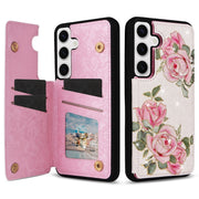For Samsung Galaxy S25 5G Printed Double Buckle RFID Anti-theft Phone Case(Rose)