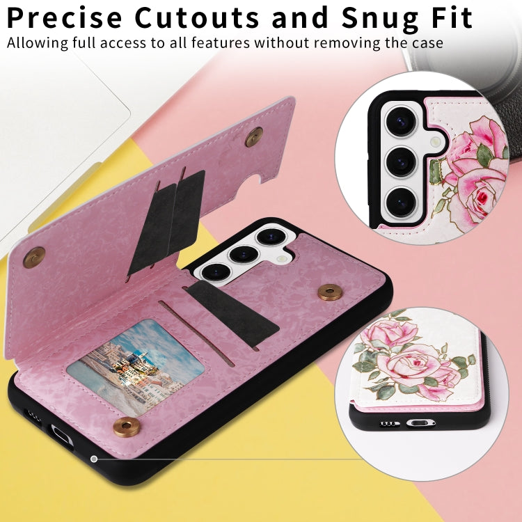 For Samsung Galaxy S25 5G Printed Double Buckle RFID Anti-theft Phone Case(Rose)