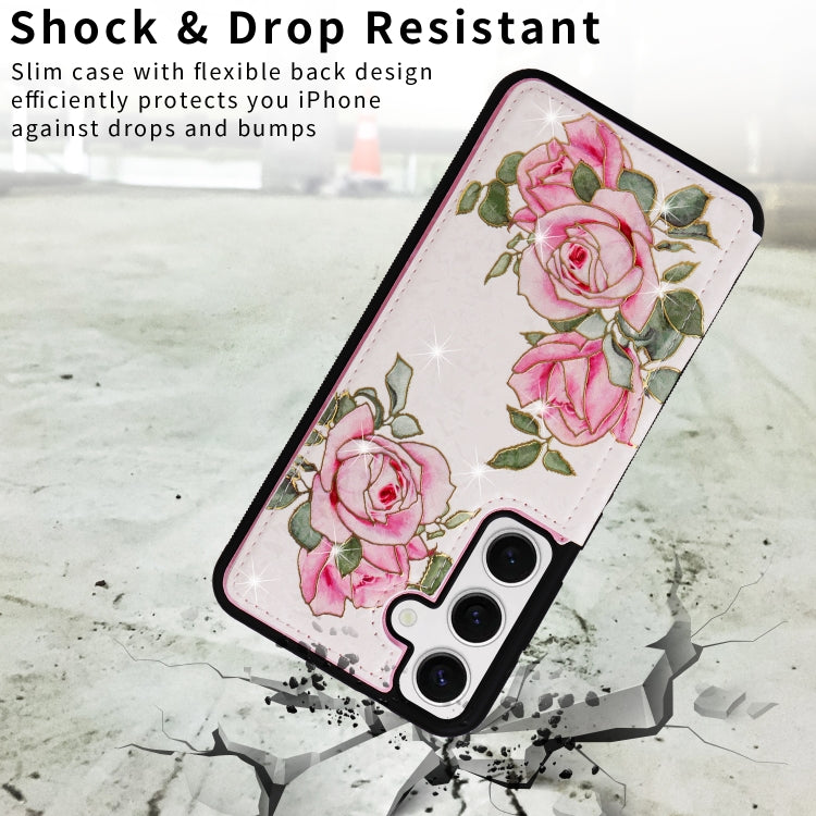 For Samsung Galaxy S25 5G Printed Double Buckle RFID Anti-theft Phone Case(Rose)