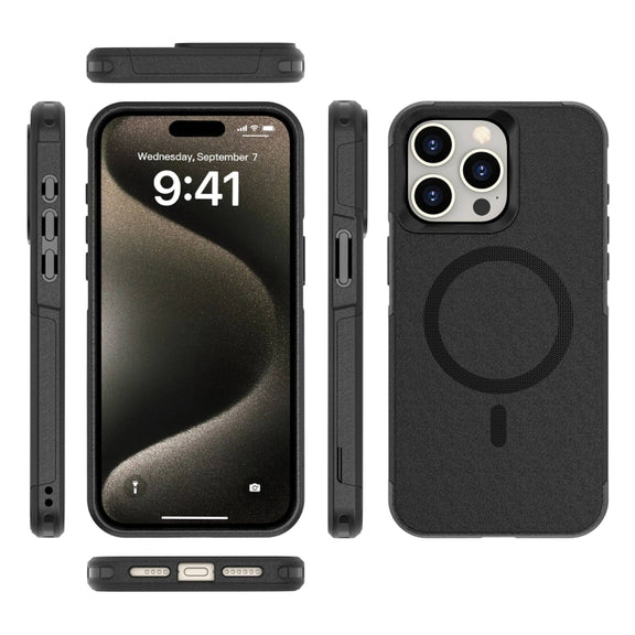 For iPhone 15 Pro Max RedPepper Armor Magsafe PC Hybrid TPU Phone Case(Black)