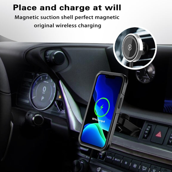 For iPhone 13 Pro Max RedPepper Armor Magsafe PC Hybrid TPU Phone Case(Black)
