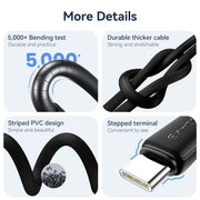USAMS US-SJ693 USB to USB-C / Type-C 3A Striped Fast Charge Data Cable, Length:2m(Pink)