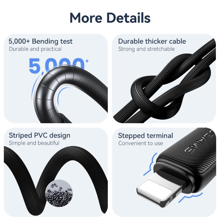 USAMS US-SJ699 USB to 8 Pin 2.4A Striped Fast Charge Data Cable, Length:3m(White)