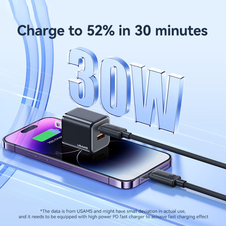 USAMS US-SJ697 USB-C / Type-C to 8 Pin 30W Striped Fast Charge Data Cable, Length:2m(Black)