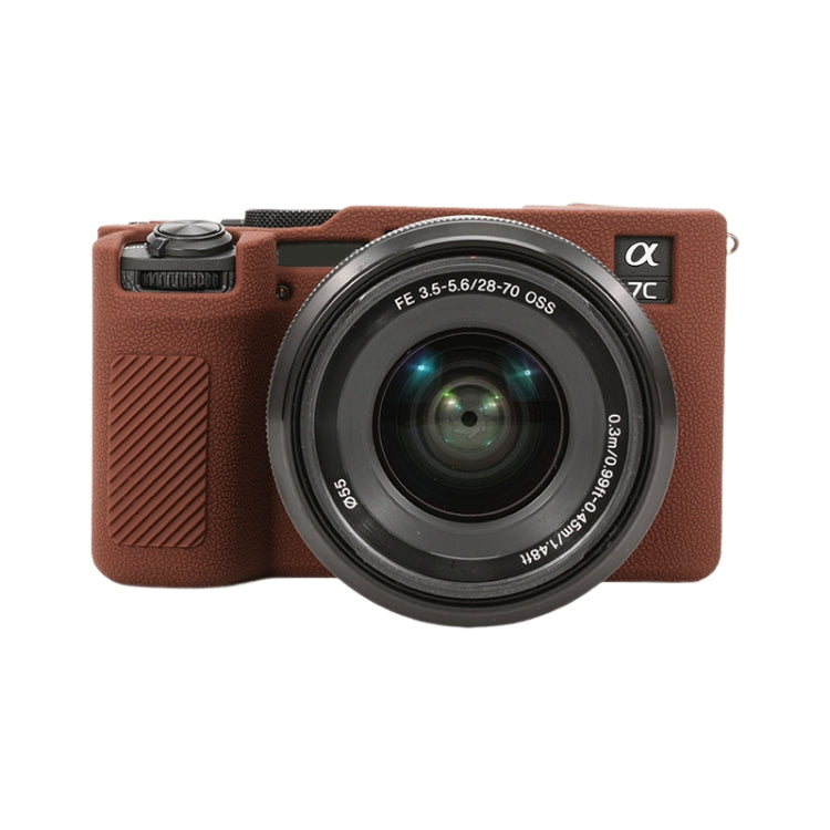 For Sony ILCE-7CM2 / A7C II / A7CR Litchi Texture Soft Silicone Protective Case(Coffee)
