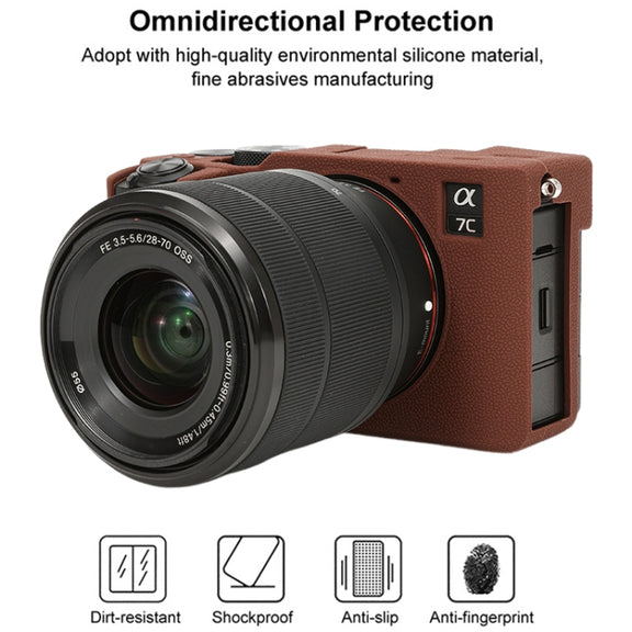 For Sony ILCE-7CM2 / A7C II / A7CR Litchi Texture Soft Silicone Protective Case(Coffee)