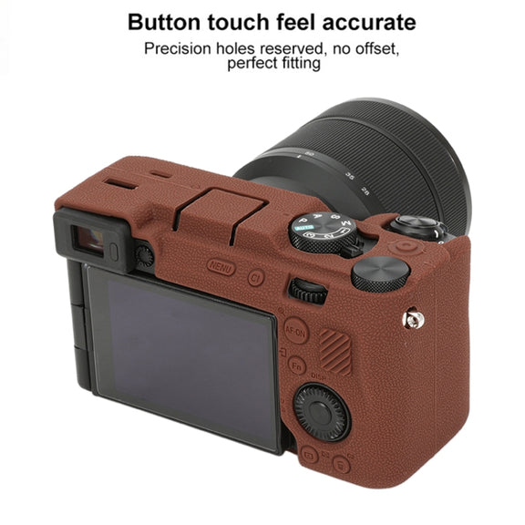 For Sony ILCE-7CM2 / A7C II / A7CR Litchi Texture Soft Silicone Protective Case(Coffee)