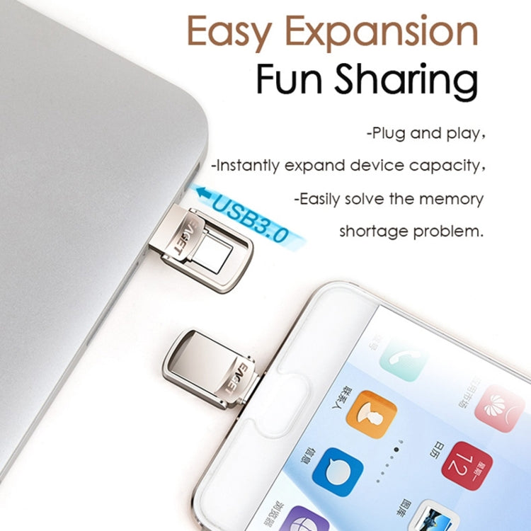 EAGET 128G USB 3.1 + USB-C Interface Metal Twister Flash U Disk, with Micro USB Adapter & Lanyard