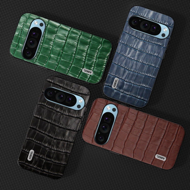 For Google Pixel 9 ABEEL Crocodile Texture Genuine Leather Phone Case(Green)