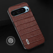 For Google Pixel 9 Pro ABEEL Crocodile Texture Genuine Leather Phone Case(Brown)