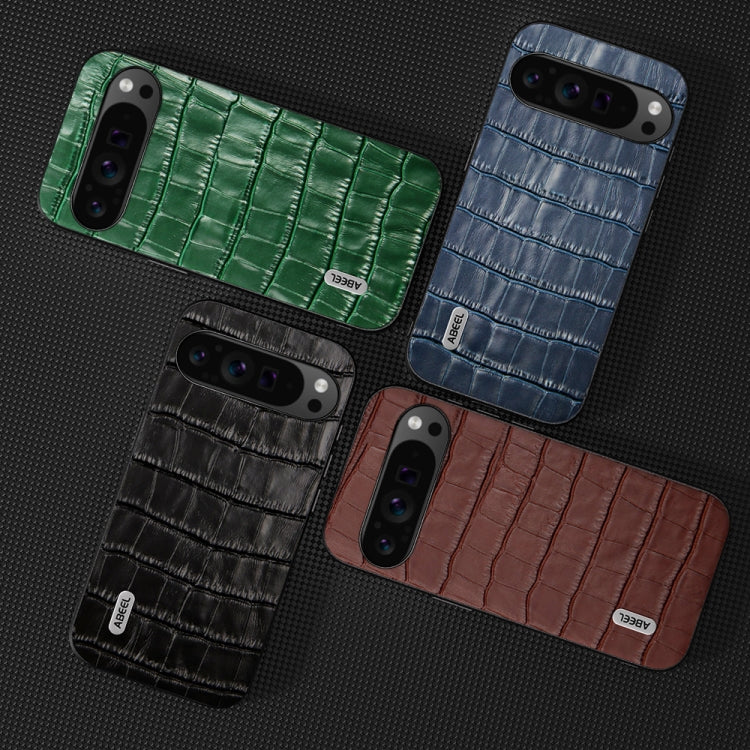 For Google Pixel 9 Pro ABEEL Crocodile Texture Genuine Leather Phone Case(Black)