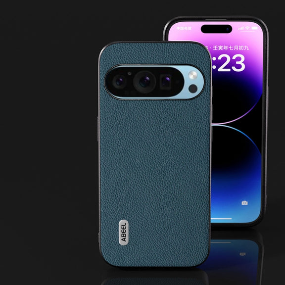 For Google Pixel 9 ABEEL Genuine Leather + PC Litchi Texture Phone Case(Green)