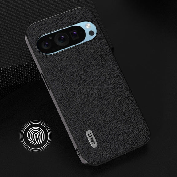 For Google Pixel 9 ABEEL Genuine Leather + PC Litchi Texture Phone Case(Black)