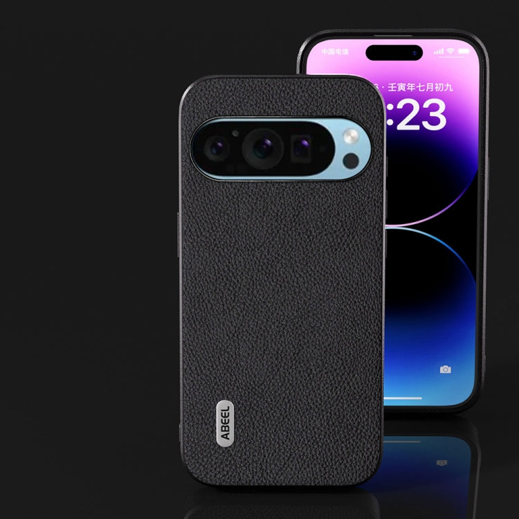 For Google Pixel 9 ABEEL Genuine Leather + PC Litchi Texture Phone Case(Black)
